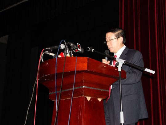 Vice President Feng Zuoku delivering a speech at the Opening Ceremony of South Asia-China Cultural Week